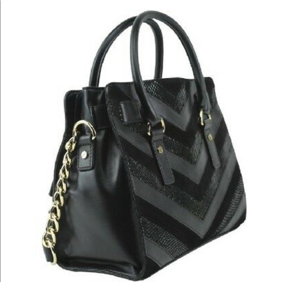 Michael Kors Hamilton black satchel suede python - Picture 2 of 8
